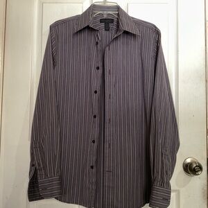 Express Men's Black and White Striped Dress Shirt